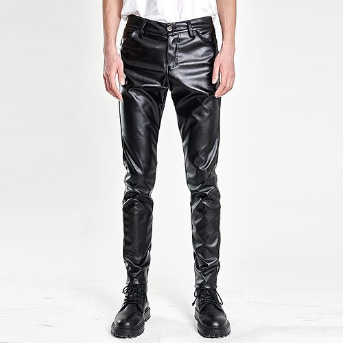 Herren Hose Hosen Lederhose Kunstlederhose Freizeithose Tasche Glatt Komfort Atmungsaktiv Outdoor Täglich Ausgehen Modisch Brautkleider schlicht Schwarz Weiß Image