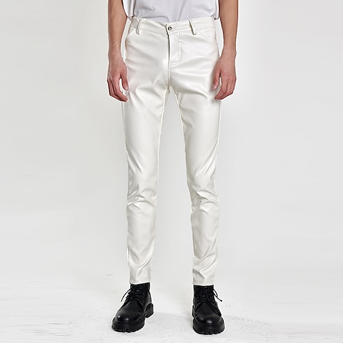 Herren Hose Hosen Lederhose Kunstlederhose Freizeithose Tasche Glatt Komfort Atmungsaktiv Outdoor Täglich Ausgehen Modisch Brautkleider schlicht Schwarz Weiß Image