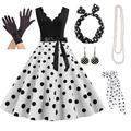 Elegante Retro Vintage 1950er Jahre Grease-Outfits A-Linien-Kleid Swing-Kleid Flair-Kleid Polka-Dots Fancies Kleid Damen Party Abend Erwachsenen Kleid Handschuhe Ohrringe