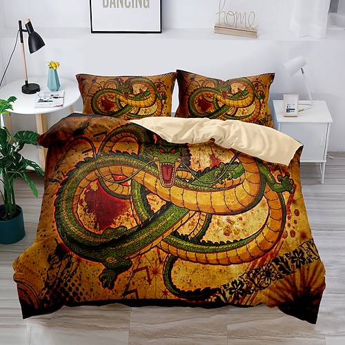 3D-Bettwäsche mit Drachendruck, Bettbezug, Bettwäsche-Sets, Bettbezug mit 1 bedruckter Bettbezug oder Bettdecke, 2 Kissenbezüge für Doppelbett/Queen/King Image