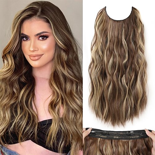 Synthetische Erweiterungen Clips Synthetische Haare Lang Haar-Verlängerung Einclipsen 1 Stück Weich Hitze Resistent Flauschige Damen Image