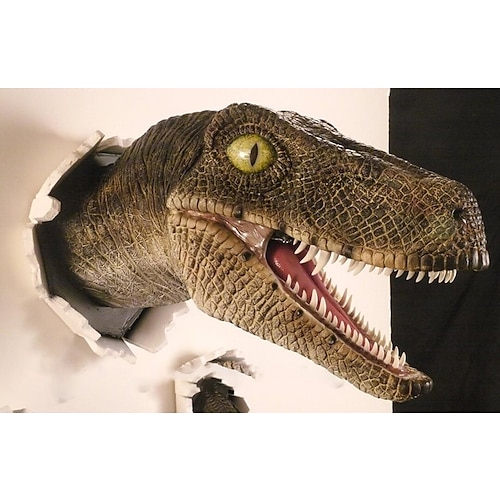 Velociraptor-Statue Wand, Wandhalterung Dinosaurier-Kopf-Skulptur, Dinosaurier-Büste-Dekor Image