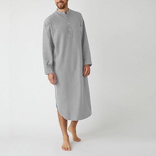 Herren Schlafanzug Hausanzug Nachtwäsche Schlafanzüge 1 pc Einfarbig Modisch Komfort Weich Heim Bett Polyester Atmungsaktiv Rundhalsausschnitt Langarm Grundlegend Herbst Frühling Blau Grau