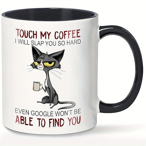 1 Stück süße unglückliche Katzentasse, Touch My Coffee Mug I Will Slap You So Hard Tasse, Katzengetränk-Kaffeetasse, Geschenk für Freundin, Schwester, Katzenmama, Kaffeetrinkerin, Katzenbesitzerin, Image