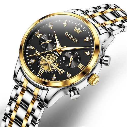 OLEVS Valentinstagsgeschenk für Frauen Quarz-Armbanduhr Sport Geschäft Armbanduhr Luminous wasserdicht Weltzeit-Dekoration Edelstahl-Armband-Uhr