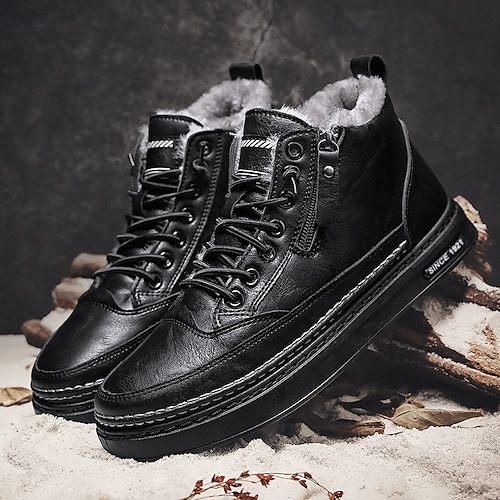 braune pelzgefütterte Winterstiefel für Herren - warme, wasserdichte Kunstlederschuhe mit Reißverschluss für Outdoor-Abenteuer Image