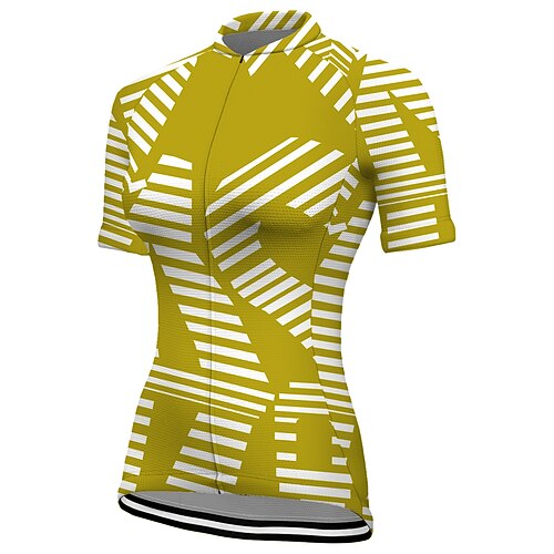 Damen Radtrikot Streifen Kurzarm Fahhrad Trikot Oberteil mit 3 Gesäßtaschen Mountainbike MTB Straßenradsport Schnelltrocknend Reflektierende Streifen Rückentasche Feuchtigkeitsableitend Sport Schwarz Image