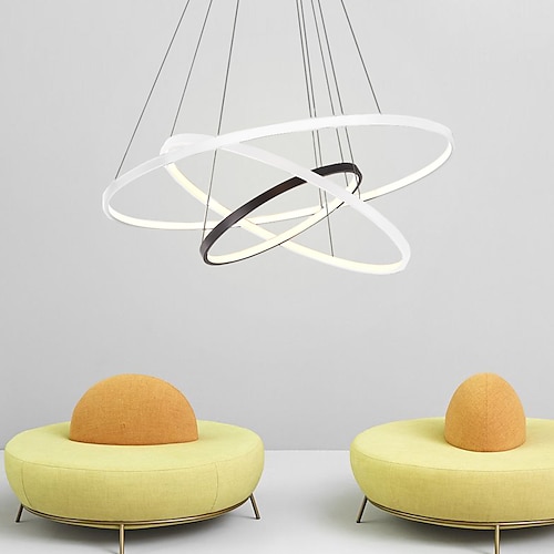 3-flammige LED-Pendelleuchte (80/60/40/20 cm), Metall, Acrylring, kreisförmiges Design, dimmbar, lackierte Oberflächen, modern, 90 W/113 W, 3-Ringe, 4-Ringe nur mit Fernbedienung dimmbar Image