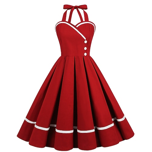 Retro Vintage 1950er Vintage-Kleid Cocktailkleid Swing-Kleid Halter Kostüm Damen Maskerade Party / Abend Junggesellinnenabschiedsparty Erwachsene Kleid Abschlussballkleider Image