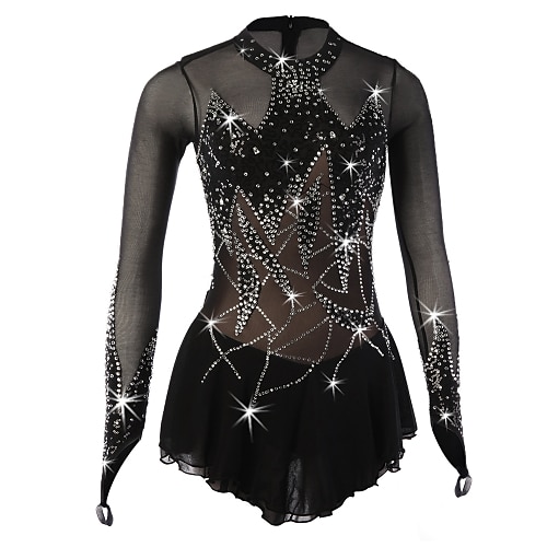 Eiskunstlaufkleid Damen Mädchen Eislaufen Kleider Austattungen Yan-pink Violett Schwarz Spandex Hochelastisch Wettbewerb Eiskunstlaufkleidung Handgemacht Blumen Pflanzen Langarm Eislaufen Image