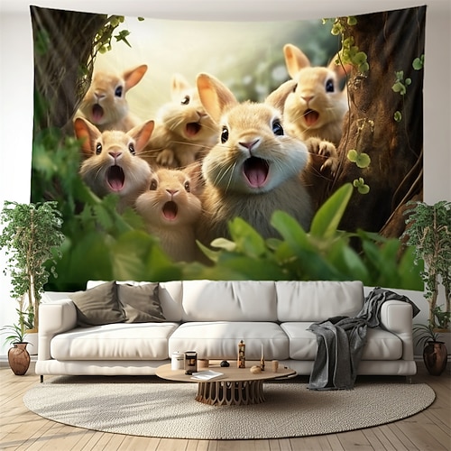 Hängender Wandteppich Wandkunst Großer Wandteppich Hase Tier Wanddekoration Fotohintergrund Deckenvorhang Heim Schlafzimmer Wohnzimmer Dekoration Image