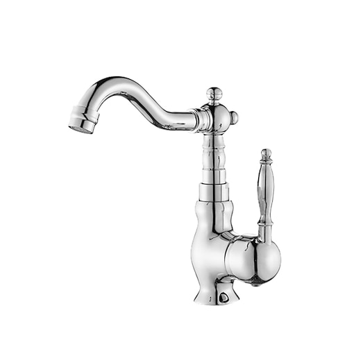 Luxuriöser, goldener Wasserhahn im Retro-Stil für Spülbecken, Waschtischarmatur mit zentralem Bogen, Einloch-Waschtischarmatur mit Heiß- und Kaltwasserschalter, Waschwannen-Topffüller, kommerzieller Image