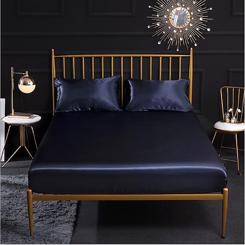 Spannbettlaken aus Seidensatin, Spannbettlaken für King/Queen/Doppel/Twin-Size, tiefe Tasche, Hotel, Zuhause, Schlafzimmer, knitterfrei, farbecht, schmutzabweisend, weich Image