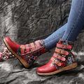 Damen Stiefel Springerstiefel Übergrössen Täglich Stickerei Stiefeletten Stiefeletten Winter Stickerei Flacher Absatz Runde Zehe Vintage Modisch luxuriös Kunstleder Reißverschluss Rot Blau