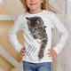 Kinder Mädchen T-Shirt Langarm 3D-Druck Tier Katze Weiß Schwarz Grau Kinder Oberteile Herbst Winter Aktiv Sport Modisch Outdoor Täglich Innen Regular Fit 3-12 Jahre