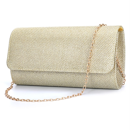 Clutch für Damen in Silber mit Glitzer – elegante Abendhandtasche mit Kettenriemen für Hochzeiten, Partys und formelle Anlässe