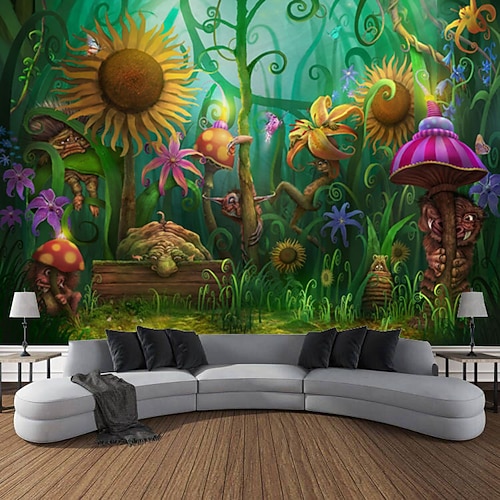 Zauberwald Landschaft Wandteppich Kunstdekor Foto Hintergrund Decke Vorhang hängend Zuhause Schlafzimmer Wohnzimmer Dekoration Wandtuch XXL Natur Image