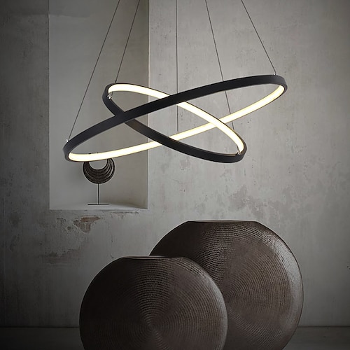 2-flammige 60 cm LED-Pendelleuchte Aluminium Kreisdesign lackierte Oberflächen dimmbar modernes Esszimmer Schlafzimmer mit Acrylschirm verstellbare Leuchten 50 W nur mit Fernbedienung dimmbar Image