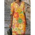 Damen Mini Kleid Petite Kleid T-Shirt Kleid Tee Kleid Shift Kleid Sommerkleid Aktiv Mode Streetwear Outdoor Urlaub Arbeit Reguläre Passform Florale Halblange Ärmel Geteilter Ausschnitt Gelb Pink Grün