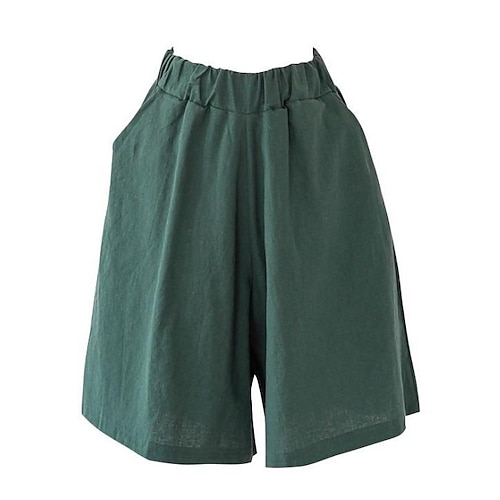 Damen Caprihose Kunstbaumwollleinen Weites Bein Shorts Mode Knielang Einfarbig Seitentaschen Weites Bein Komfort Unelastisch Alltagstauglich Schwarz Rote Marineblau Grün Lässiger Schnitt Image