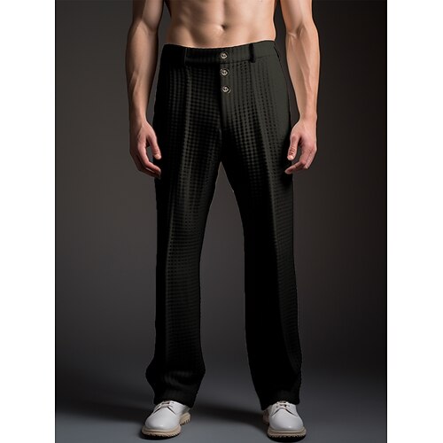 Herren Anzughosen Hose Hosen Hose Anzughose Waffelhose Knopf Vordertasche Gerade geschnitten Glatt Komfort Geschäft Täglich Festtage Modisch Schick Modern Schwarz Weiß Image