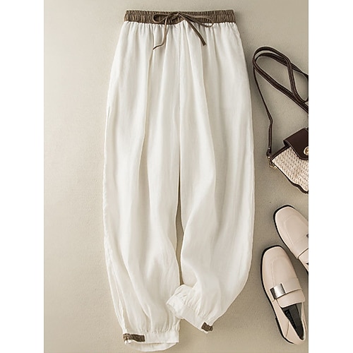 Damen Hosen Hose Haremshose Urlaub Streetwear Einfach Knöchellang Hohe Taille Einfach Kordelzug Tasche Elastischer Bund Komfort Atmungsaktivität Weich Mikroelastisch Täglich Outdoor Urlaub Wei Image
