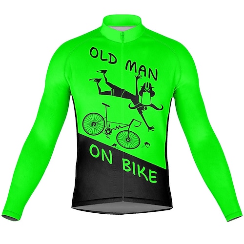 Herren Radtrikot Grafik Buchstaben Zahlen Langarm Fahhrad Trikot Oberteil mit 3 Gesäßtaschen Mountainbike MTB Straßenradsport Schnelltrocknend Reflektierende Streifen Rückentasche Image