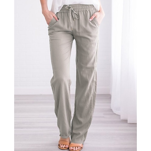 Damen Normal Baumwoll Mischung Chinos Hosen Hose Baggy-Hosen Klassisch Lässig Chino Volle Länge Mittlere Taille Einfach Kordelzug Patchwork Tasche Leicht Außenbereich Atmungsaktiv Unelastisch Täglich Image