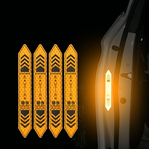 4 Stück Autotür-Warnaufkleber, Nachtsicht, reflektierendes Klebeband, Türaufkleber, dekorative Aufkleber, Karosserie, reflektierender Streifen, Autozubehör Image