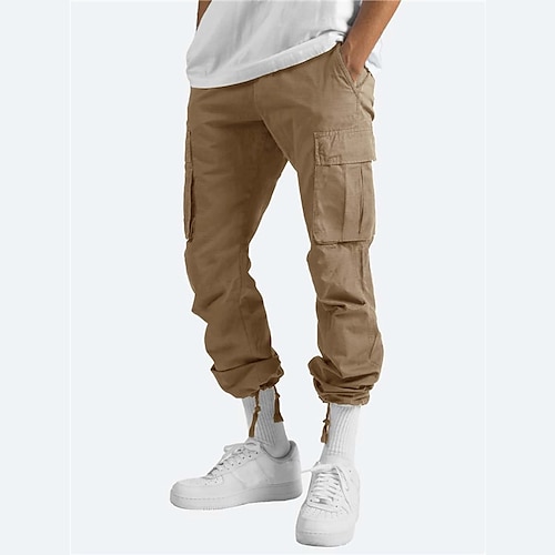 Herren Cargo-Hosen Cargohose Hose Kordelzug Elastischer Bund Mehrere Taschen Einfach Komfort Weich Lässig Täglich Mode Streetwear Schwarz Hellgrün Image