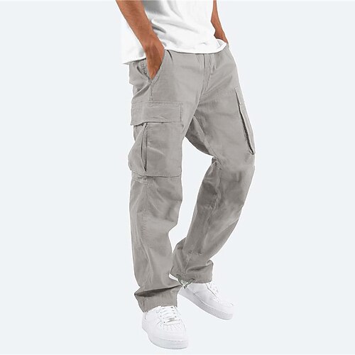 Herren Cargo-Hosen Cargohose Hose Kordelzug Elastischer Bund Mehrere Taschen Einfach Komfort Weich Lässig Täglich Mode Streetwear Schwarz Hellgrün Image
