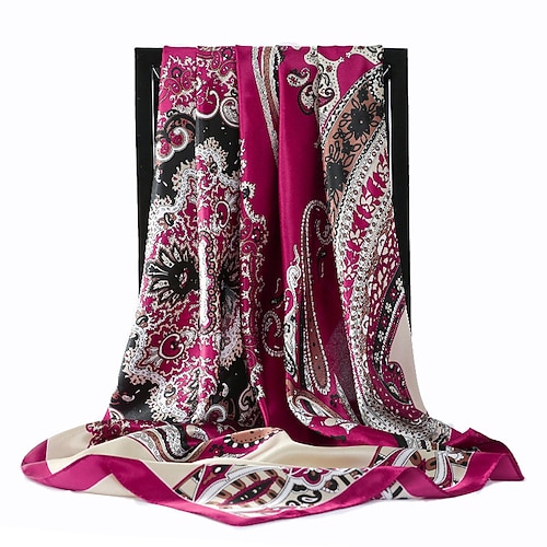 Vintage Blumen quadratischer Schal für Frauen Schals Halstuch weiblicher Druck Stirnband auf dem Kopf wickelt Foulard Hijab Haarbänder 90 90cm Image