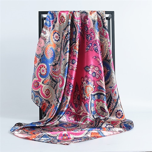 Vintage Blumen quadratischer Schal für Frauen Schals Halstuch weiblicher Druck Stirnband auf dem Kopf wickelt Foulard Hijab Haarbänder 90 90cm Image