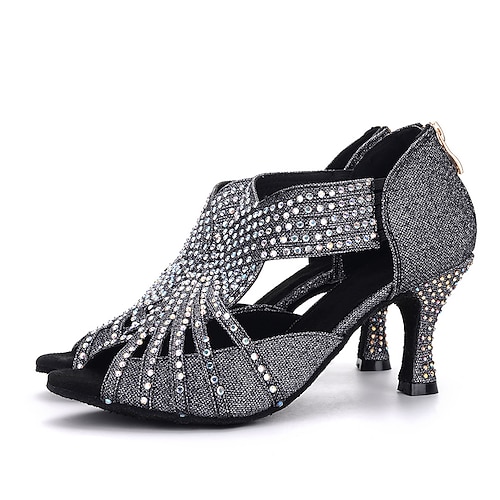 Damen-Tanzsandalen mit Strasssteinen – glitzernde offene Gesellschaftsschuhe mit Reißverschluss für Salsa-, Latein- und Tanzveranstaltungen Image