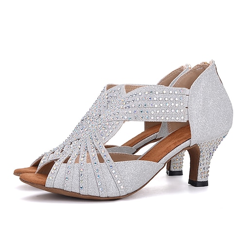 Damen-Tanzsandalen mit Strasssteinen – glitzernde offene Gesellschaftsschuhe mit Reißverschluss für Salsa-, Latein- und Tanzveranstaltungen Image