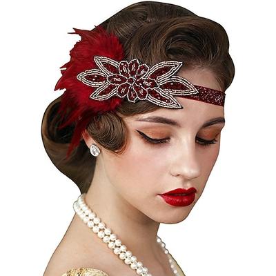 1920er-Jahre-Flapper-Feder-Stirnband, 20er-Jahre-Pailletten-Showgirl-Kopfschmuck, Gatsby-Haarschmuck für Frauen Image