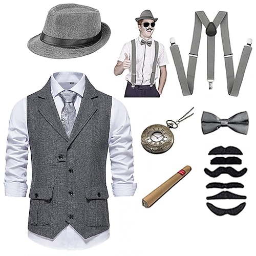 Retro Vintage Goldene Zwanziger 1920er Outfits Weste Panamahut Der große Gatsby Gentleman Mode Kostüm Herren Weihnachten Halloween Karneval Abschlussball Junggesellinnenabschiedsparty Festival Image