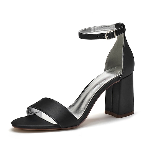 Lilafarbene Hochzeitsschuhe aus Satin mit Blockabsatz für Damen – elegante offene Brautsandalen mit Knöchelriemen für formelle Anlässe und Partys Image