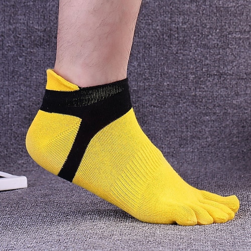 Herren 3 Paare Ankle Socken Sportsocken Zehensocken Niedrig geschnittene Socken Schwarz Gelb Farbe Farbblock Freizeitskleidung Urlaub Wochenende Patchwork Mittel Sommer Frühling Herbst Stilvoll Image
