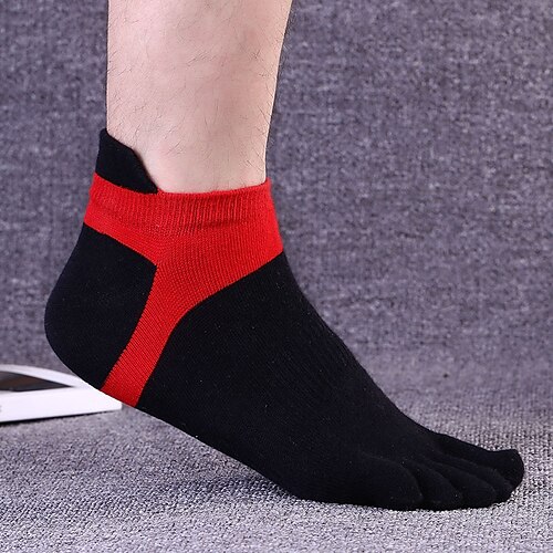 Herren 3 Paare Ankle Socken Sportsocken Zehensocken Niedrig geschnittene Socken Schwarz Gelb Farbe Farbblock Freizeitskleidung Urlaub Wochenende Patchwork Mittel Sommer Frühling Herbst Stilvoll Image