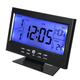 Intelligente Digitaluhr Sprachsteuerung Snooze-Hintergrundbeleuchtung Kreative elektronische Uhr mit Thermometer Wetterstation Anzeige Kalender Studenten-Nachttischwecker Drahtloser