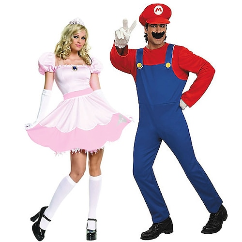 Prinzessin Peach Super-Brüder Cosplay Kostüm Halloween-Gruppenkostüme für Paare Erwachsene Herren Damen Cosplay Kostüme Halloween Karneval Maskerade Einfaches Karnevalskostüm Image