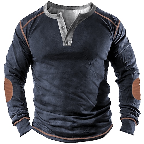 Herren Sweatshirt Pullover Gelb Rote Blau Purpur Grün Henley-Kragen Grafik Farbblock Sport Outdoor Lässig Täglich 3D-Druck Polyester Übergröße Vintage Designer Retro Frühling Sommer Bekleidung