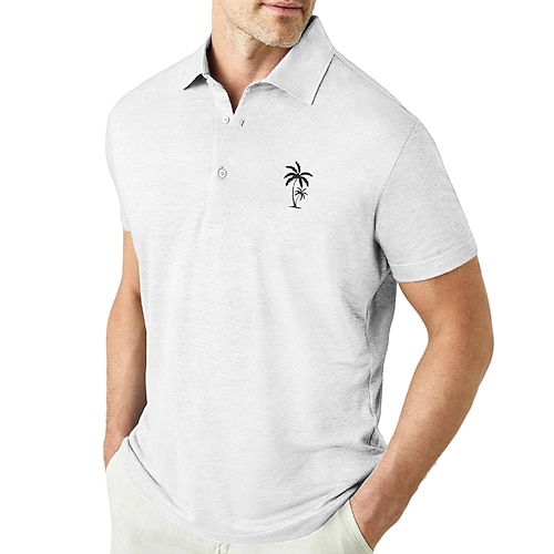 Herren Kokosnussbaum Grafik-Drucke Poloshirts Revers-Polo Grafik-Polo Polos mit Knöpfen Poloshirt aus Baumwolle Kurzarm Hemd Umlegekragen Outdoor Strasse Schwarz Weiß Rosa Marineblau Blau Bedruckt Image