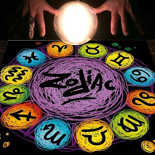 Tarot-Tischdecke für Spiele, Altardecke, Hexerei-Astrologie-Dekor, Orakelkarten-Unterlage, Tarot-Matte, Hexer-Dekor, Partygeschenke, Party-Geschenk-Dekor, Partyzubehör, magische Kunst, Wahrsagerei Image