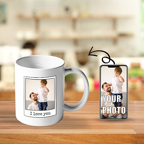 Personalisierter Foto-Becher für Paare das beste Geschenk für Papa 11oz Hochzeitsgeschenk keramische Kaffeetasse für Familie Ehemann Geburtstag Weihnachten Jubiläum Image