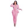 Damen Vintage Basic Blazer Büroanzug Hosen-Sets Langarm Hemdkragen Feste Farbe Rüsche B¨¹ro Tragen Sie, um zu arbeiten Schwarz Weiß Rosa Herbst Winter Regular Fit