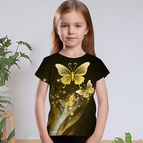 Mädchen 3D Graphic Tier Schmetterling T-Shirt Kurzarm 3D-Druck Sommer Frühling Aktiv Modisch Kuschelig Polyester kinderkleidung 3-12 Jahre Outdoor Casual Täglich Regular Fit Image