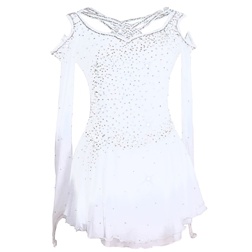 Eiskunstlaufkleid Damen Mädchen Eislaufen Kleider Austattungen Schwarz Weiß Rosa Patchwork Asymmetrischer Saum Gitter Spandex Hochelastisch Ausbildung Praxis Wettbewerb Eiskunstlaufkleidung Kristalle Image