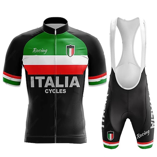 Herren Radtrikot mit Trägershorts Kurzarm Mountainbike MTB Straßenradsport Sommer Blau Schwarz Weiß Grafik Buchstaben Zahlen Fahhrad 3D-Polster Schnelltrocknend Rückentasche Feuchtigkeitsableitend Image